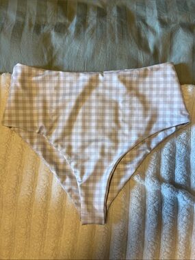 Imagine Perry High-Waist Gingham Bikini Bottom - Beige & White